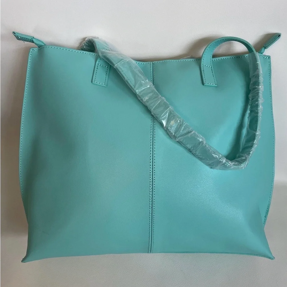 Joy Mangano Blue Tote with Glossy Finish and Spacious Design